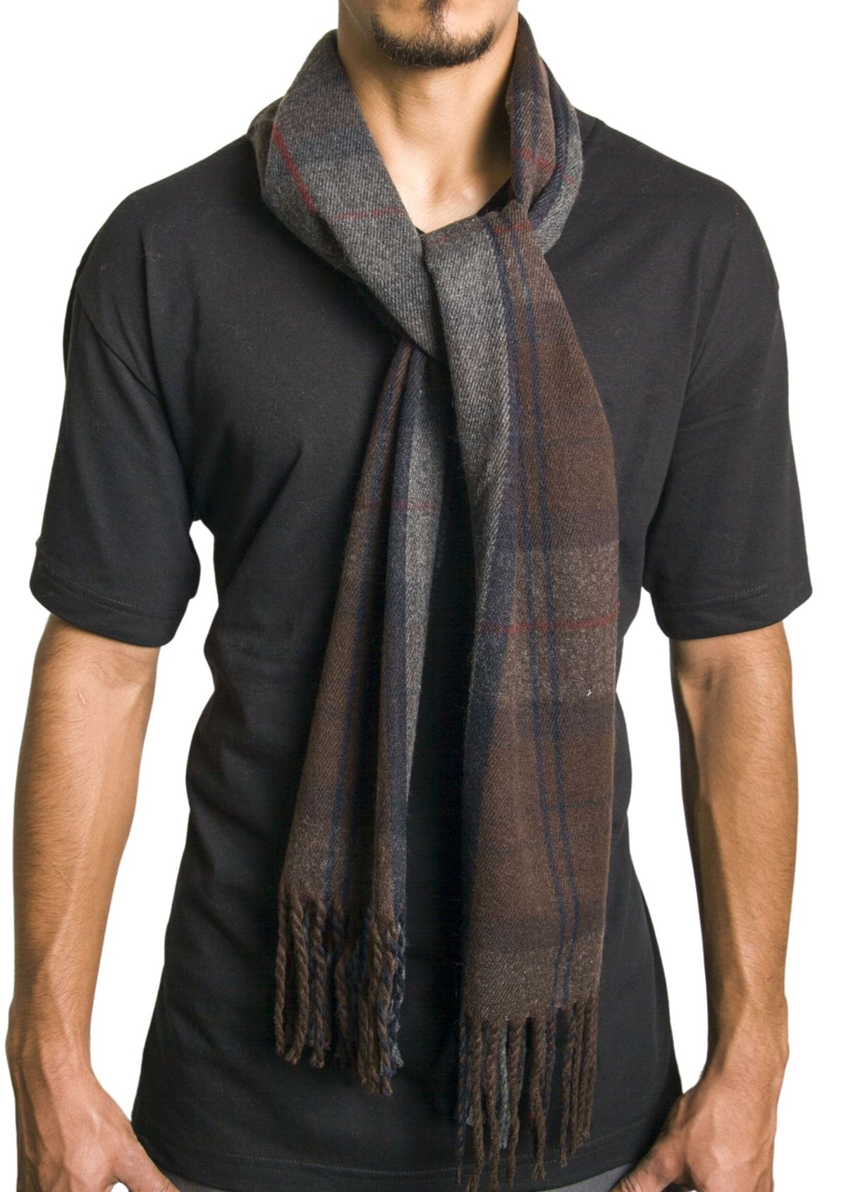 Alpine Swiss Mens Scarf Soft Knit Winter Scarves Plaid Striped or Solid Neck – Hunter Plaid
