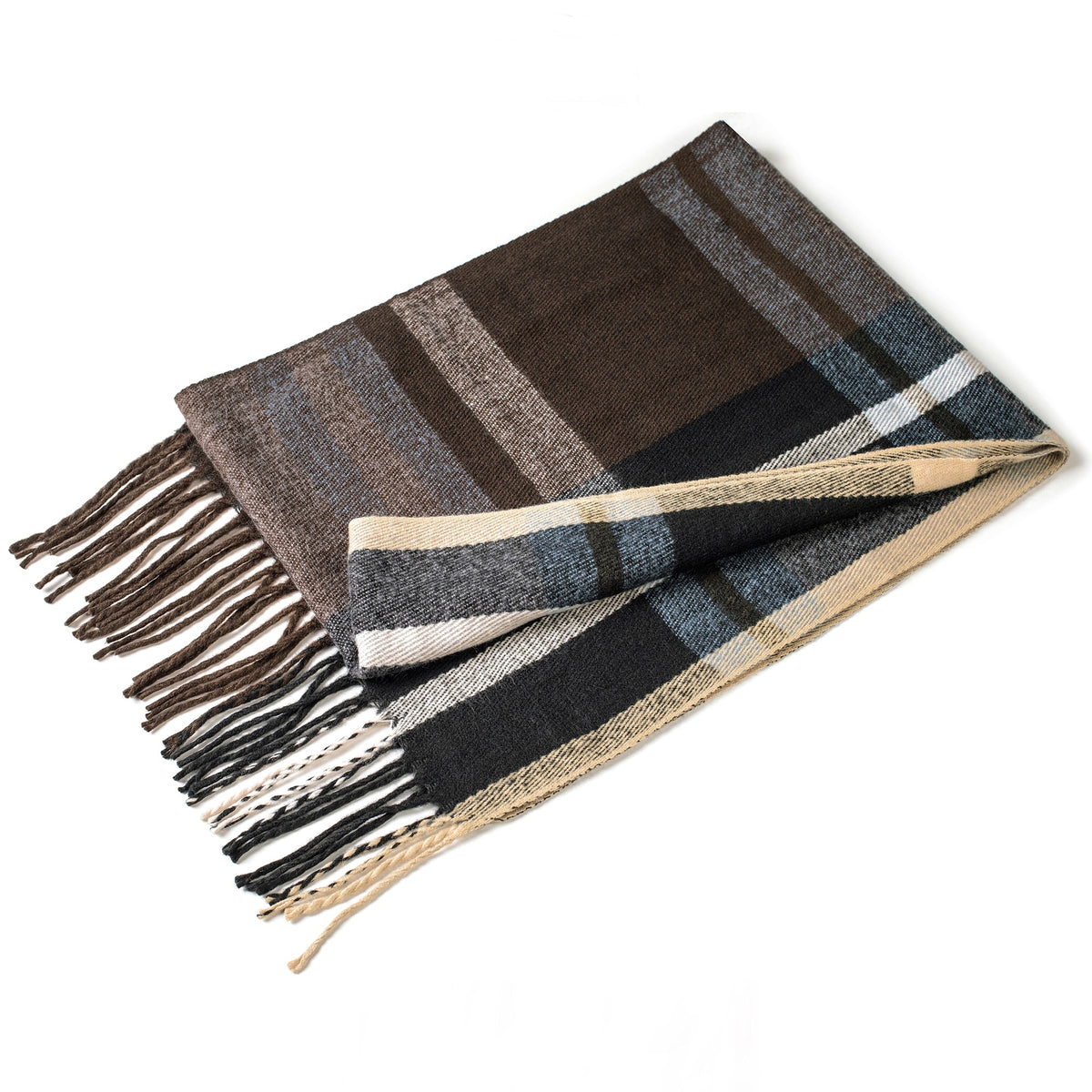 Alpine Swiss Mens Scarf Soft Knit Winter Scarves Plaid Striped or Solid Neck – Black Blue