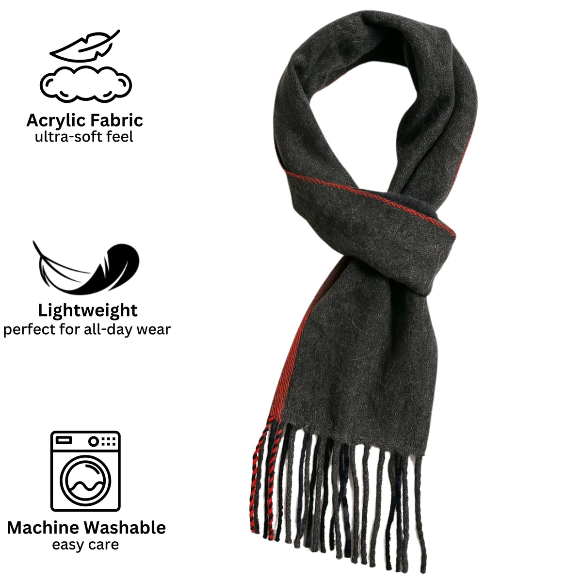 Alpine Swiss Mens Scarf Soft Knit Winter Scarves Plaid Striped or Solid Neck – Red Stripe