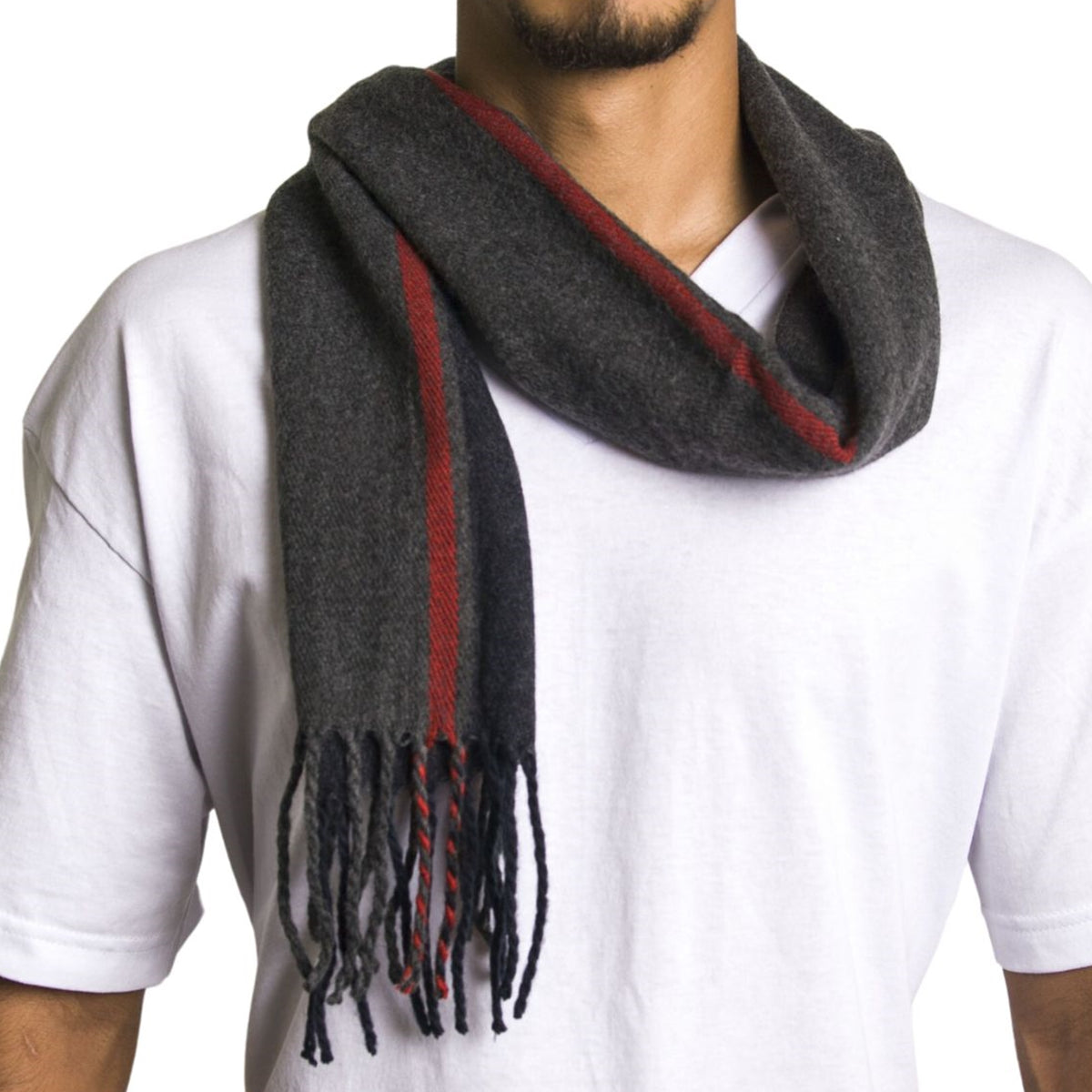Alpine Swiss Mens Scarf Soft Knit Winter Scarves Plaid Striped or Solid Neck – Red Stripe