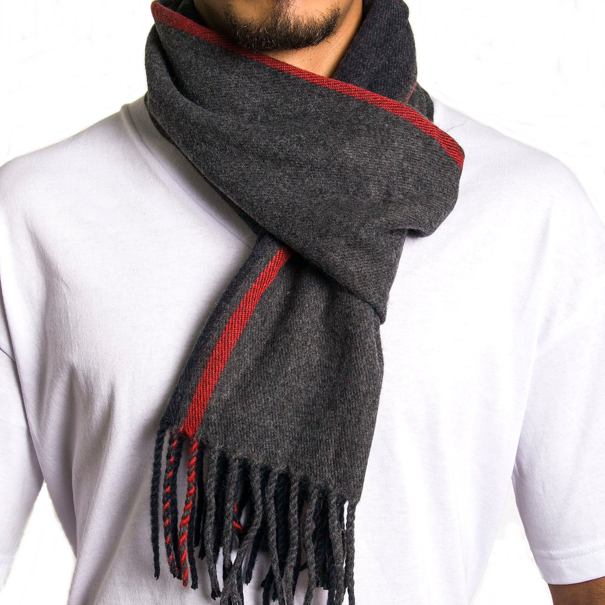 Alpine Swiss Mens Scarf Soft Knit Winter Scarves Plaid Striped or Solid Neck – Red Stripe