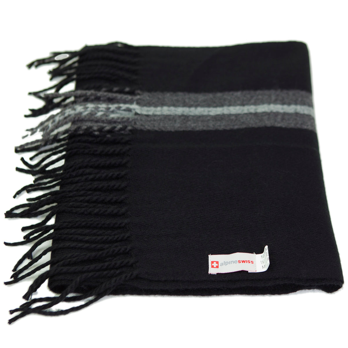 Alpine Swiss Mens Scarf Soft Knit Winter Scarves Plaid Striped or Solid Neck – Black Stripe