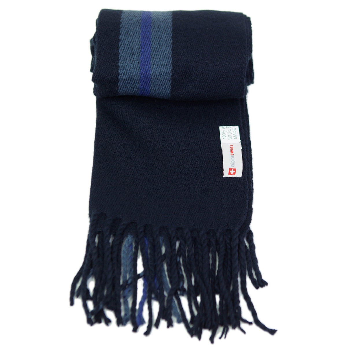 Alpine Swiss Mens Scarf Soft Knit Winter Scarves Plaid Striped or Solid Neck – Navy Stripe