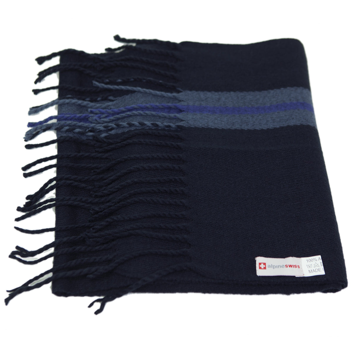 Alpine Swiss Mens Scarf Soft Knit Winter Scarves Plaid Striped or Solid Neck – Navy Stripe