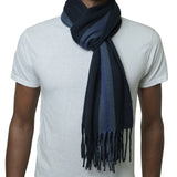 Alpine Swiss Mens Scarf Soft Knit Winter Scarves Plaid Striped or Solid Neck – Navy Stripe