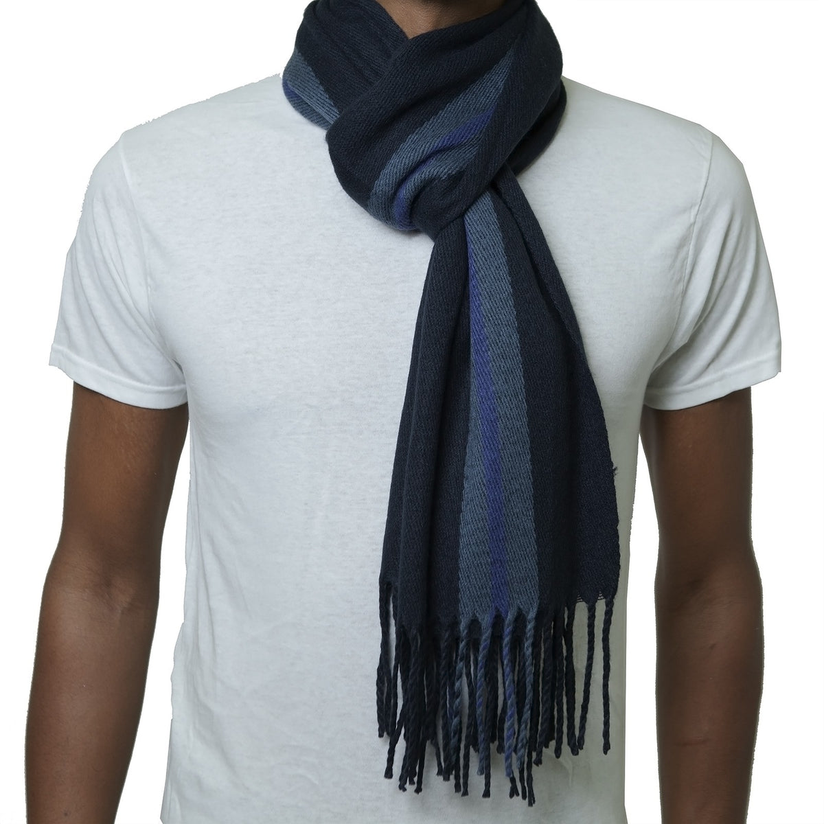 Alpine Swiss Mens Scarf Soft Knit Winter Scarves Plaid Striped or Solid Neck – Navy Stripe