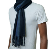 Alpine Swiss Mens Scarf Soft Knit Winter Scarves Plaid Striped or Solid Neck – Navy Stripe