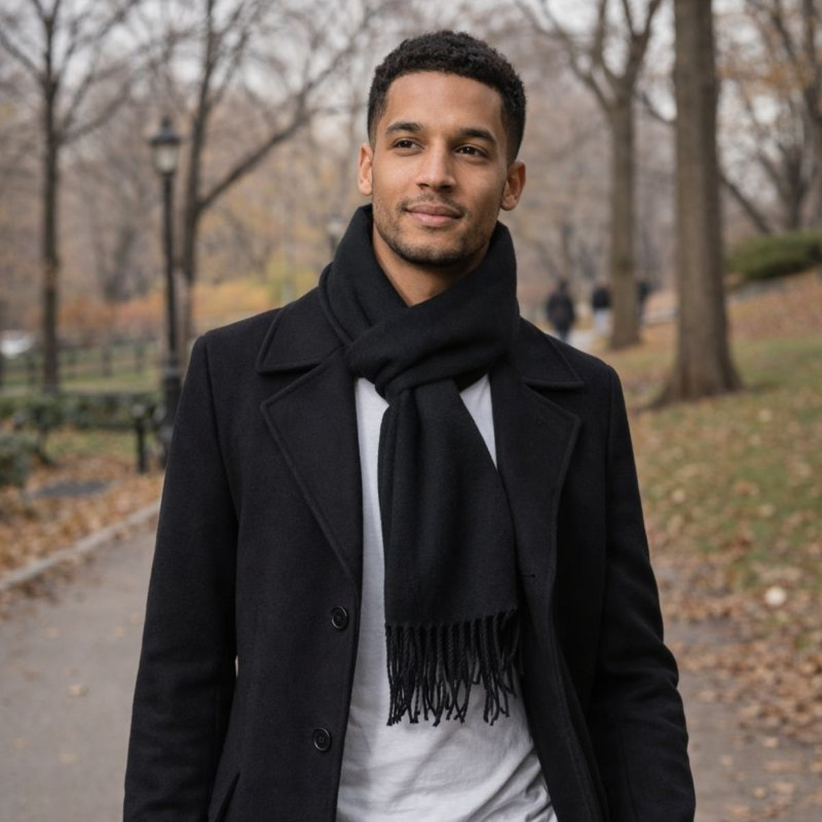 Alpine Swiss Mens Scarf Soft Knit Winter Scarves Plaid Striped or Solid Neck – Solid Black