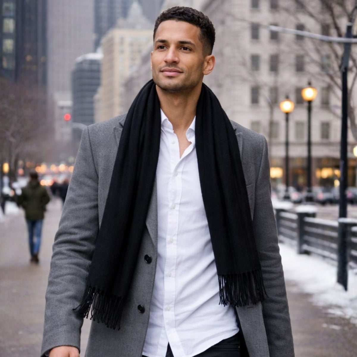 Alpine Swiss Mens Scarf Soft Knit Winter Scarves Plaid Striped or Solid Neck – Solid Black