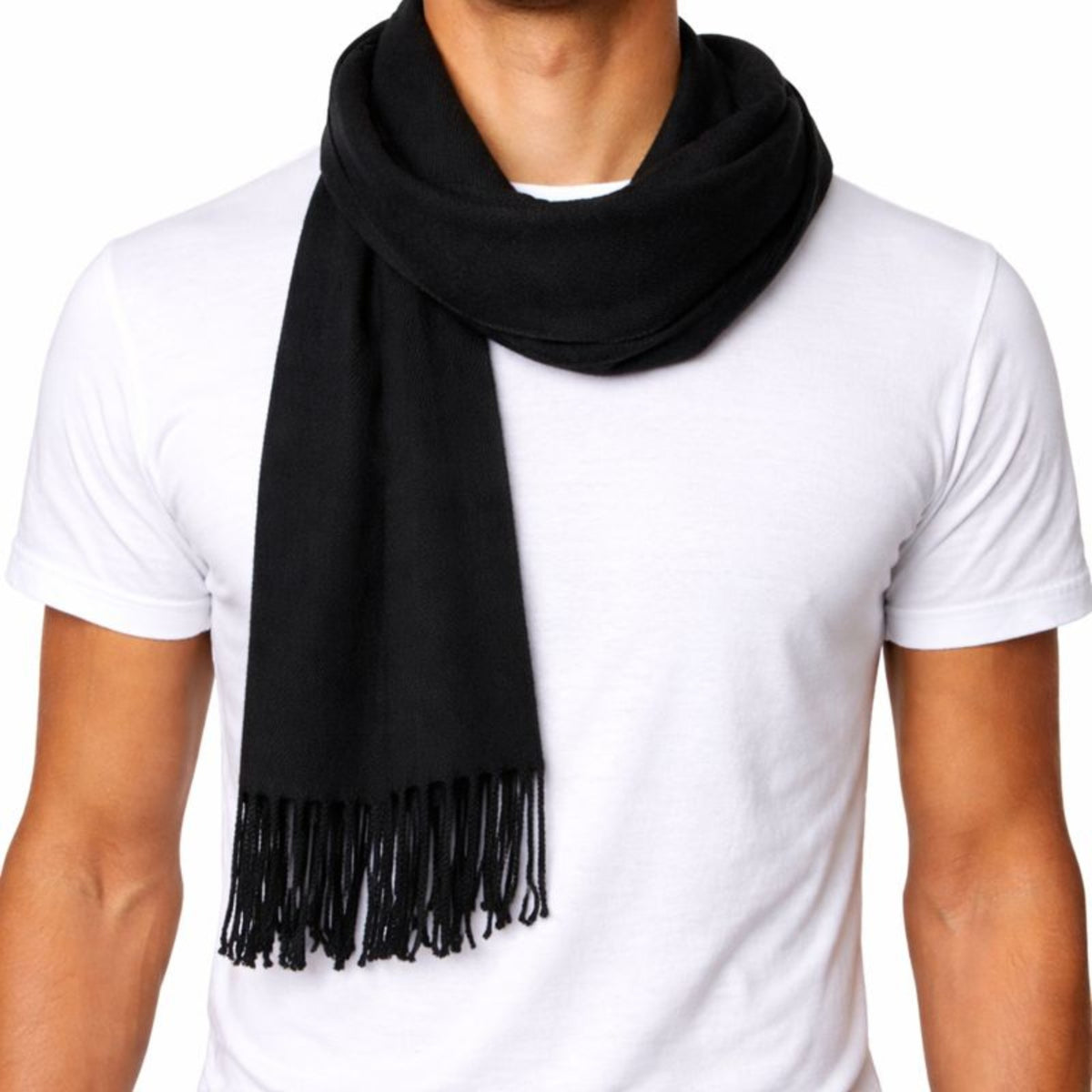 Alpine Swiss Mens Scarf Soft Knit Winter Scarves Plaid Striped or Solid Neck – Solid Black