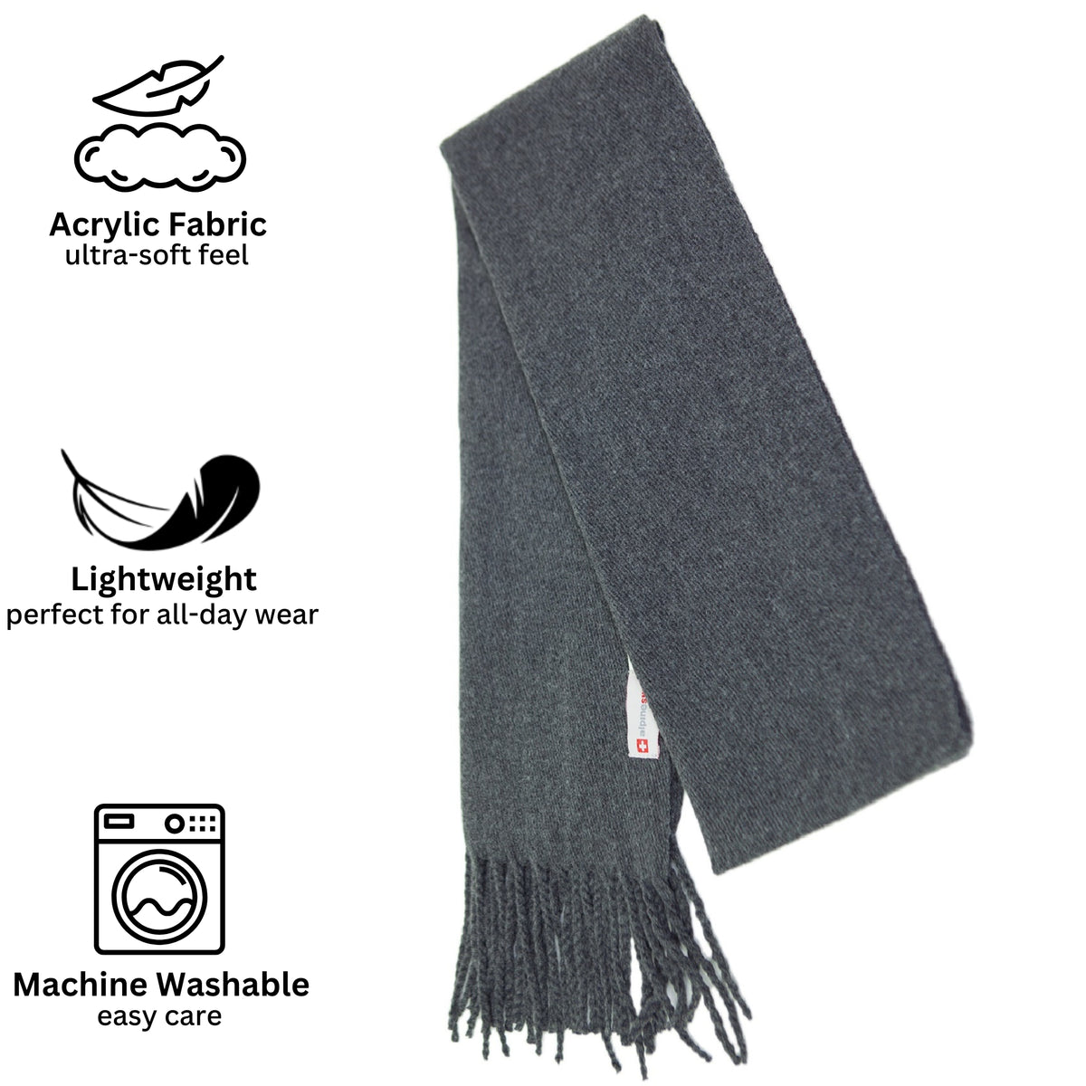 Alpine Swiss Mens Scarf Soft Knit Winter Scarves Plaid Striped or Solid Neck – Solid Gray