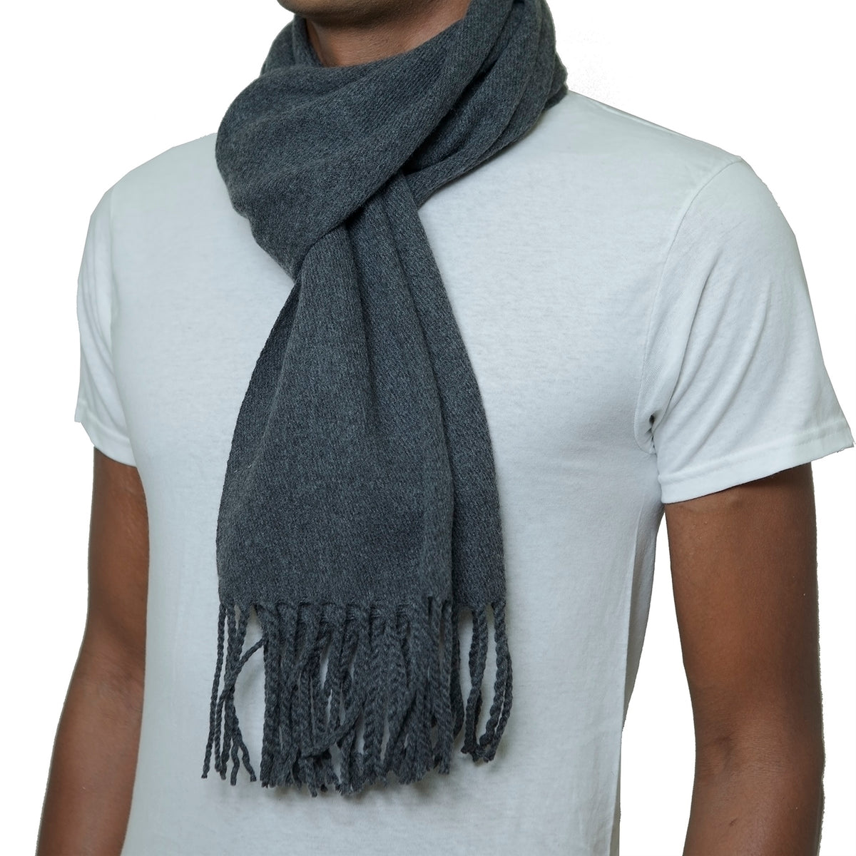 Alpine Swiss Mens Scarf Soft Knit Winter Scarves Plaid Striped or Solid Neck – Solid Gray