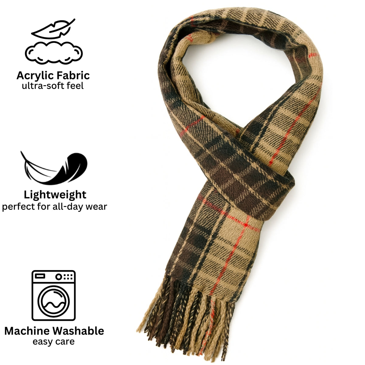 Alpine Swiss Mens Scarf Soft Knit Winter Scarves Plaid Striped or Solid Neck – Brown Plaid