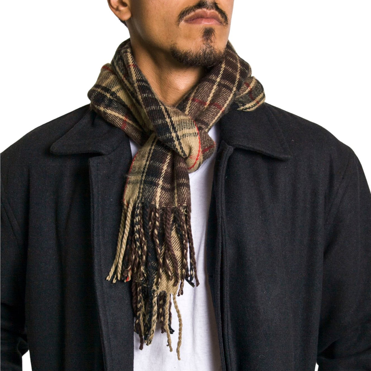 Alpine Swiss Mens Scarf Soft Knit Winter Scarves Plaid Striped or Solid Neck – Brown Plaid