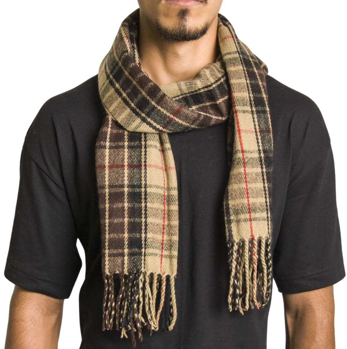 Alpine Swiss Mens Scarf Soft Knit Winter Scarves Plaid Striped or Solid Neck – Brown Plaid