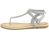 Alpine Swiss Womens Rhinestone T-Strap Sandals Ankle Strap Flat Summer Shoes – Gray