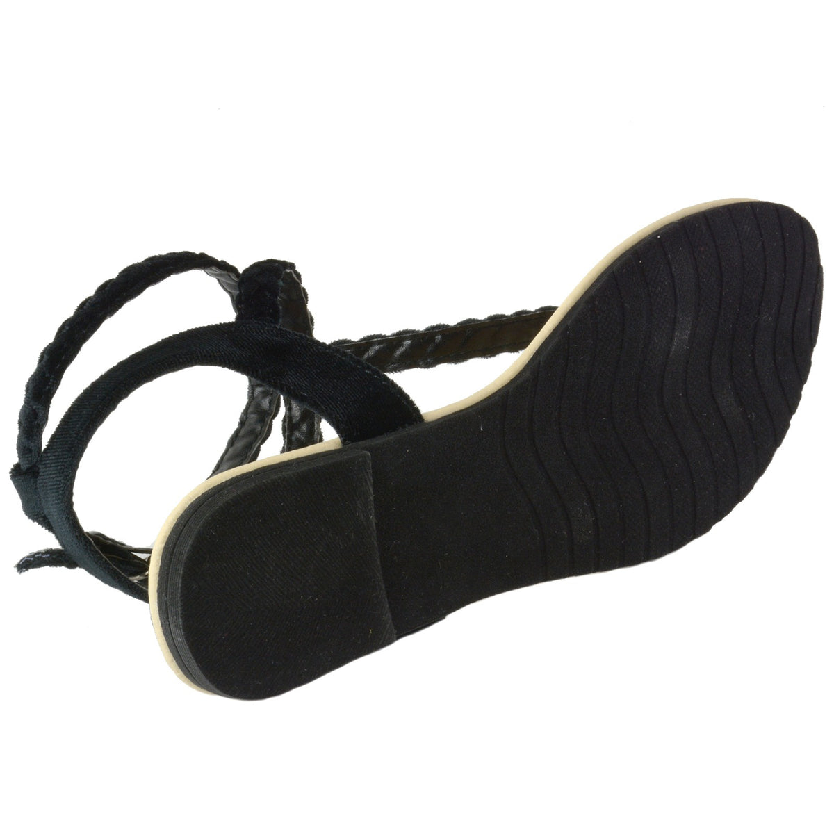 Alpine Swiss Womens Gladiator Sandals Braided T-Strap Slingback Roman Flats – Black