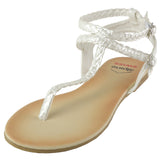 Alpine Swiss Womens Gladiator Sandals Braided T-Strap Slingback Roman Flats – White