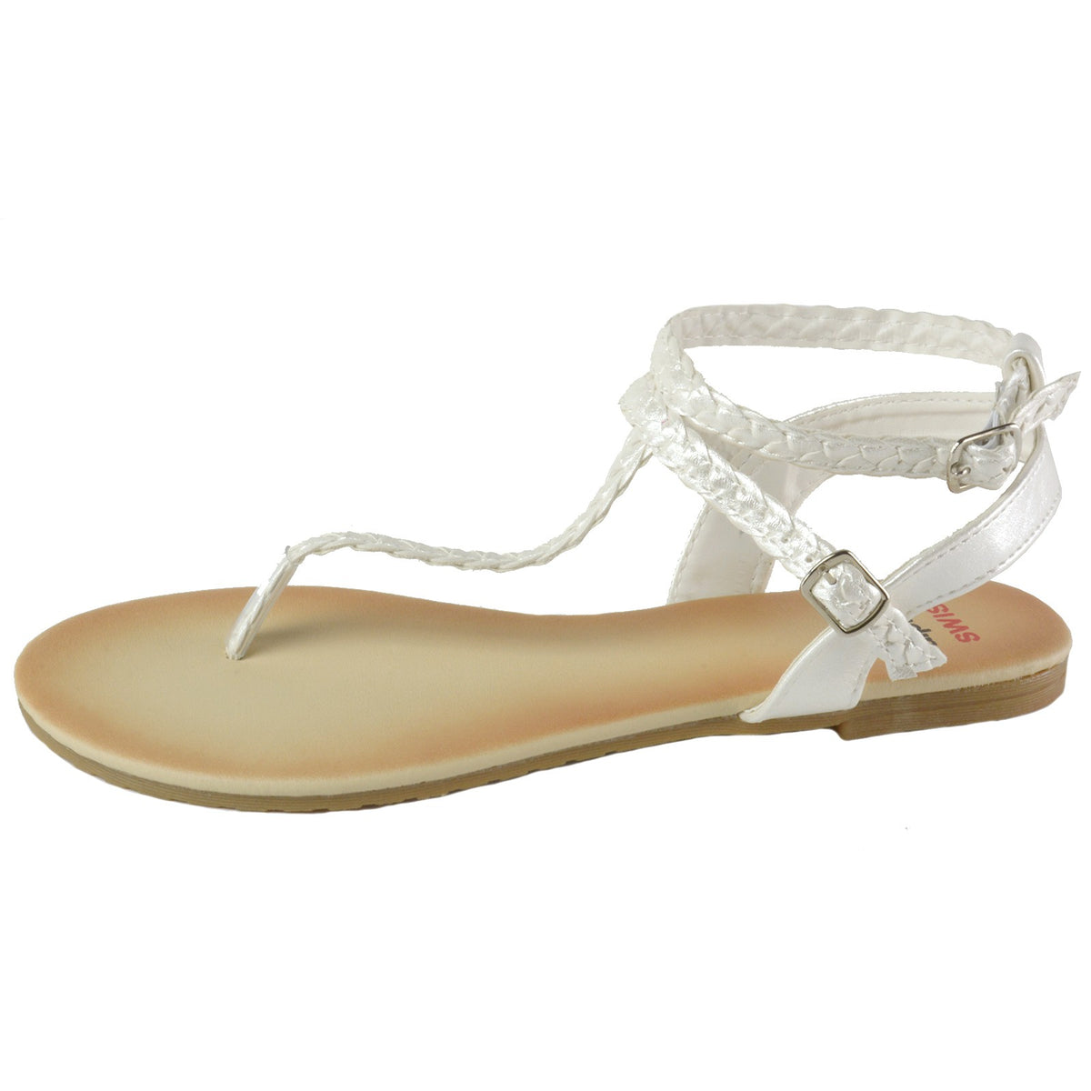 Alpine Swiss Womens Gladiator Sandals Braided T-Strap Slingback Roman Flats – White