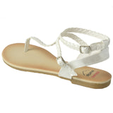 Alpine Swiss Womens Gladiator Sandals Braided T-Strap Slingback Roman Flats – White