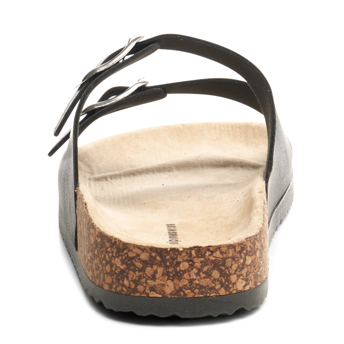Alpine Swiss Womens Double Strap Contour Sandals Slip on Buckle Slides Vegan Leather – Black