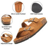 Alpine Swiss Womens Double Strap Contour Sandals Slip on Buckle Slides Vegan Leather – Microsuede Tan
