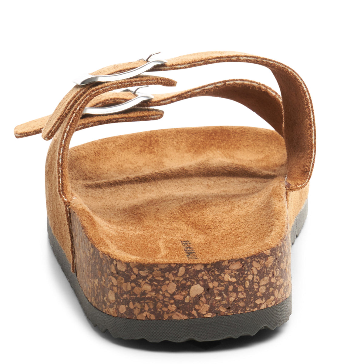 Alpine Swiss Womens Double Strap Contour Sandals Slip on Buckle Slides Vegan Leather – Microsuede Tan