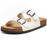 Alpine Swiss Womens Double Strap Contour Sandals Slip on Buckle Slides Vegan Leather – White