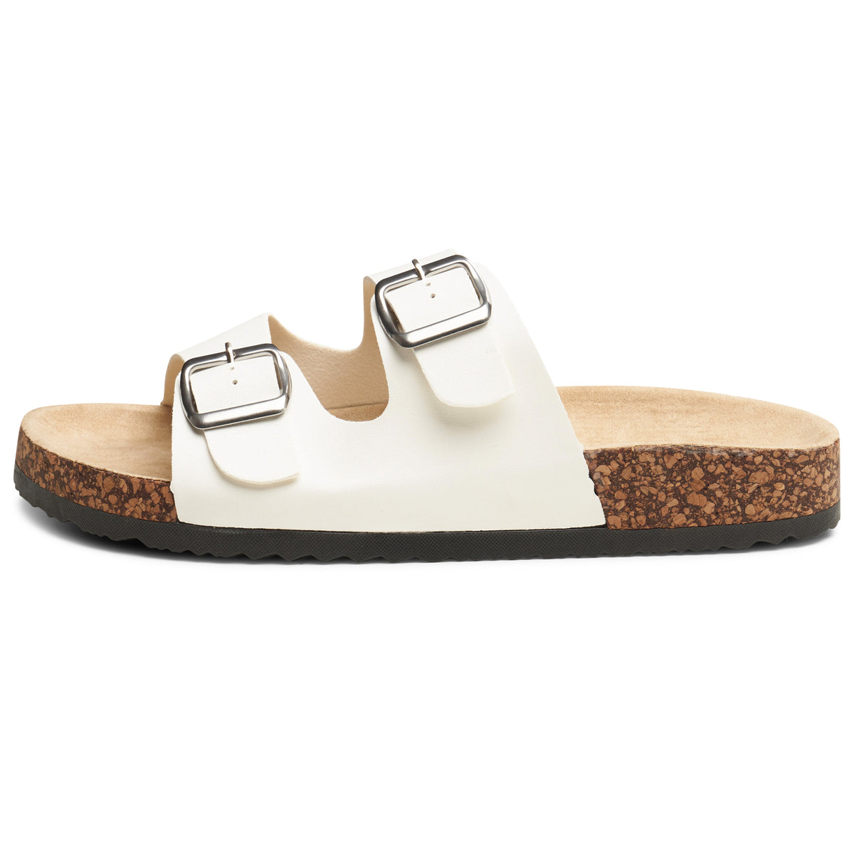 Alpine Swiss Womens Double Strap Contour Sandals Slip on Buckle Slides Vegan Leather – White