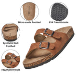 Alpine Swiss Mens Double Strap Contour Sandals Slip on Buckle Slides Vegan Leather – Brown