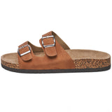 Alpine Swiss Mens Double Strap Contour Sandals Slip on Buckle Slides Vegan Leather – Brown