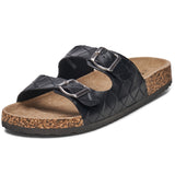 Alpine Swiss Mens Double Strap Contour Sandals Slip on Buckle Slides Vegan Leather – Woven Black
