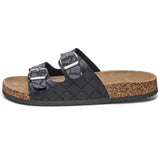 Alpine Swiss Mens Double Strap Contour Sandals Slip on Buckle Slides Vegan Leather – Woven Black
