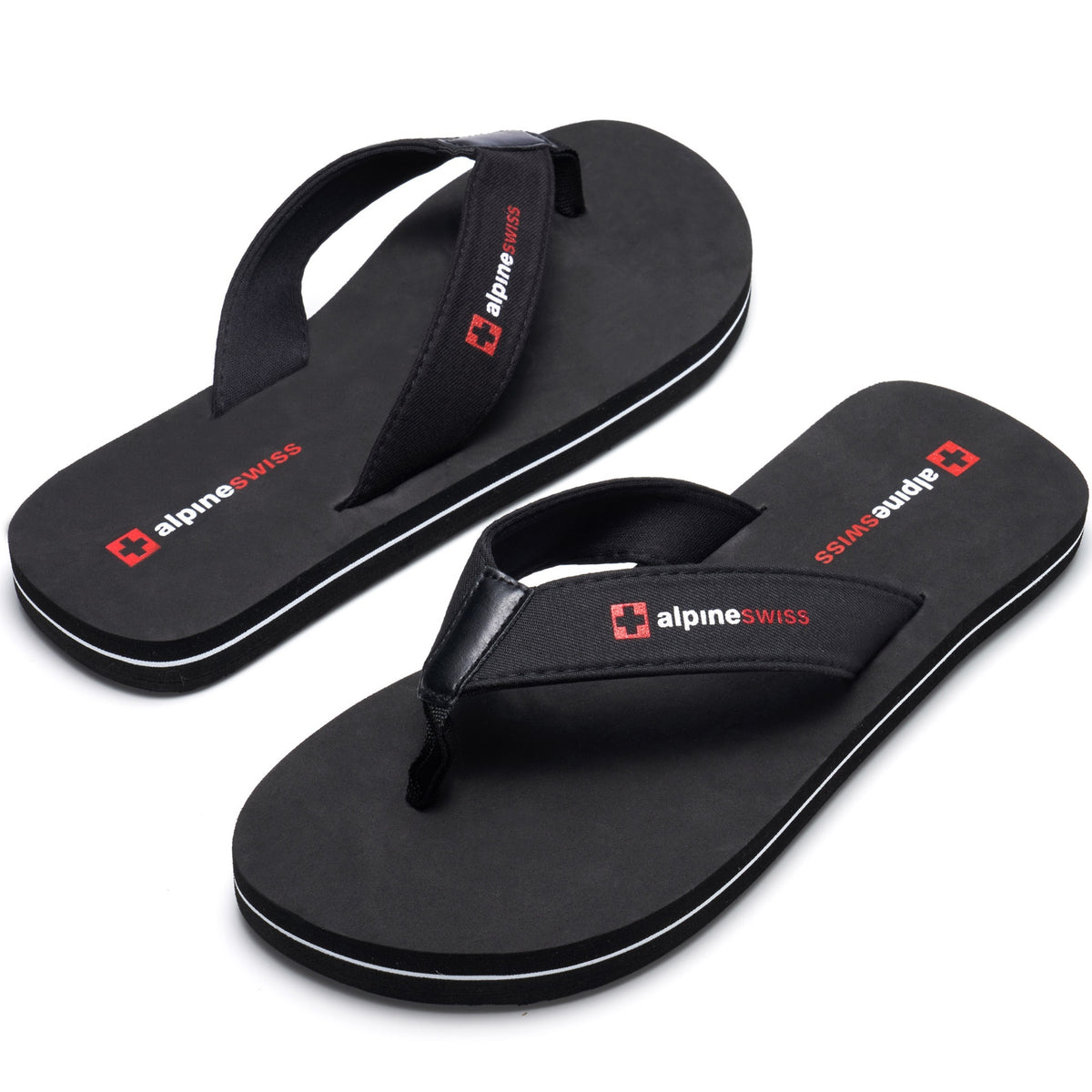 Alpine Swiss Mens Flip Flops Lightweight Thong Sandals Beach Slides EVA Sole for – Obsidian Black