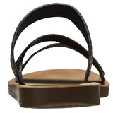 Alpine Swiss Womens Rhinestone Slide Sandals Dressy Summer Strappy Flat Shoes – Black