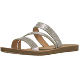 Alpine Swiss Womens Rhinestone Slide Sandals Dressy Summer Strappy Flat Shoes – Silver