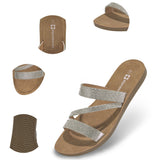 Alpine Swiss Womens Rhinestone Slide Sandals Dressy Summer Strappy Flat Shoes – Silver