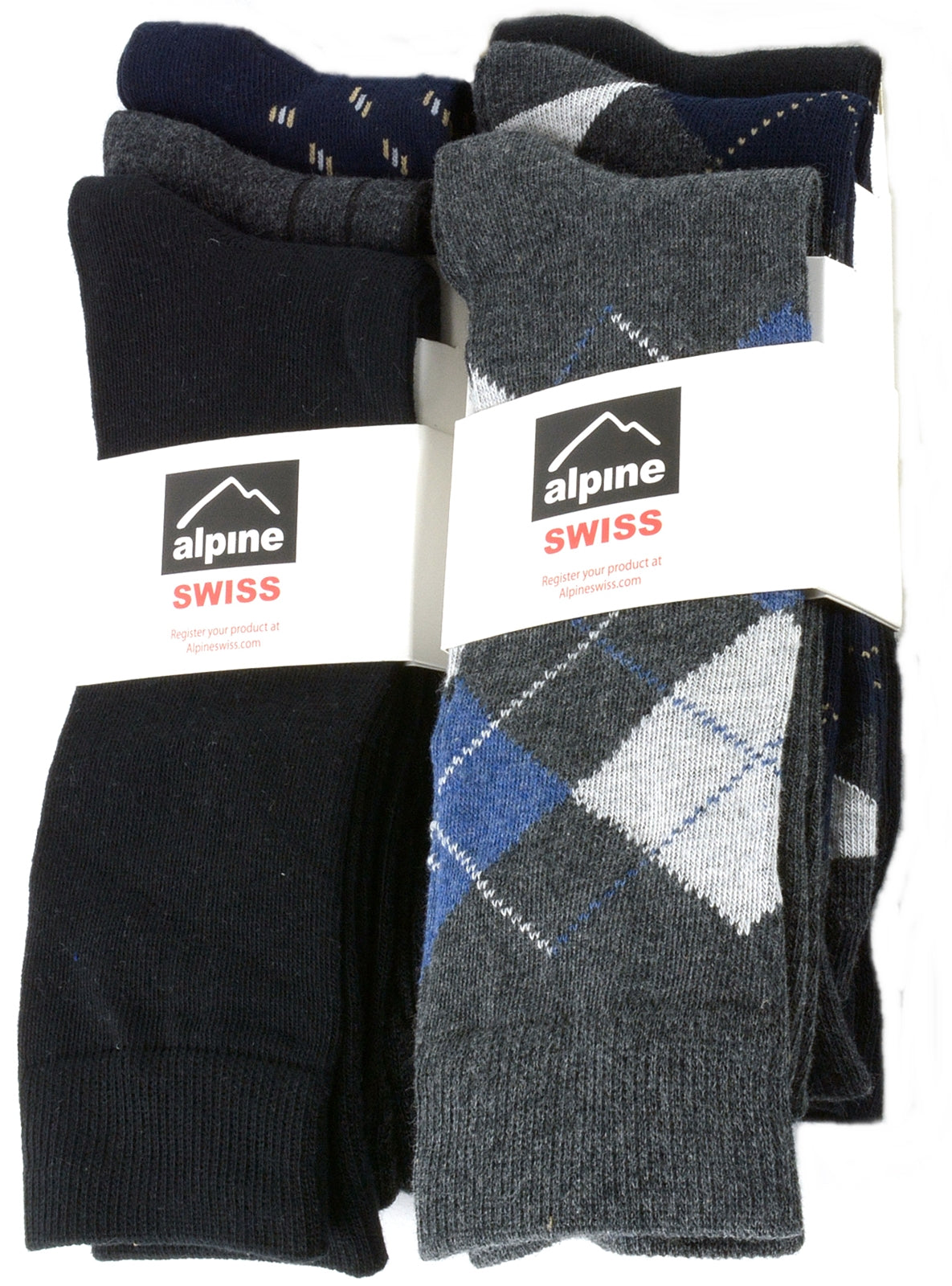 Alpine Swiss Mens Dress Socks 6 Pair Crew Sock Cotton Dress Socks for Men Solid – Multi Color