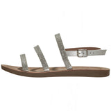 Alpine Swiss Womens Strappy Rhinestone Sandals Gladiator Ankle Strap Flat Shoes – Silver