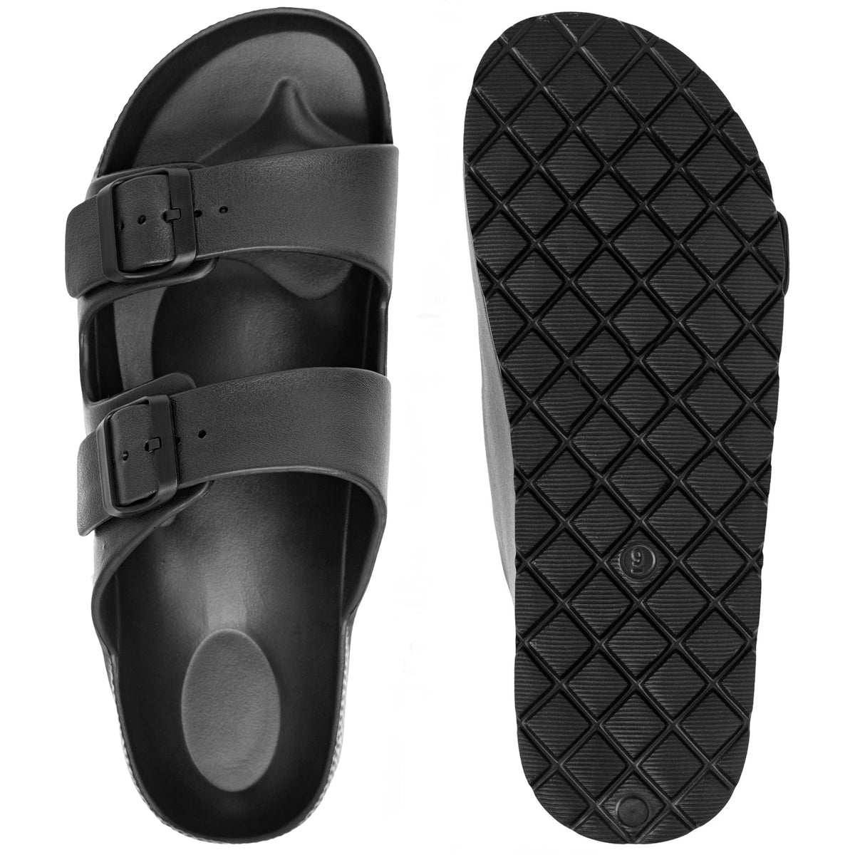 Alpine Swiss Mens Double Strap EVA Slide Sandals Sole Flat Casual Comfort Shoes – Black