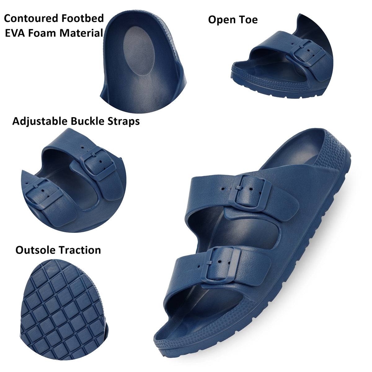 Alpine Swiss Mens Double Strap EVA Slide Sandals Sole Flat Casual Comfort Shoes – Blue