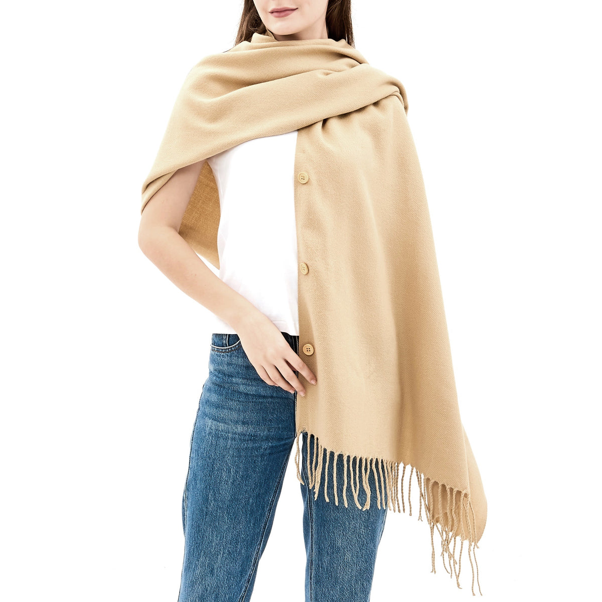 Alpine Swiss Womens Shawl Evening Wrap Pashmina Large Scarf Fringe Cape Poncho – Beige