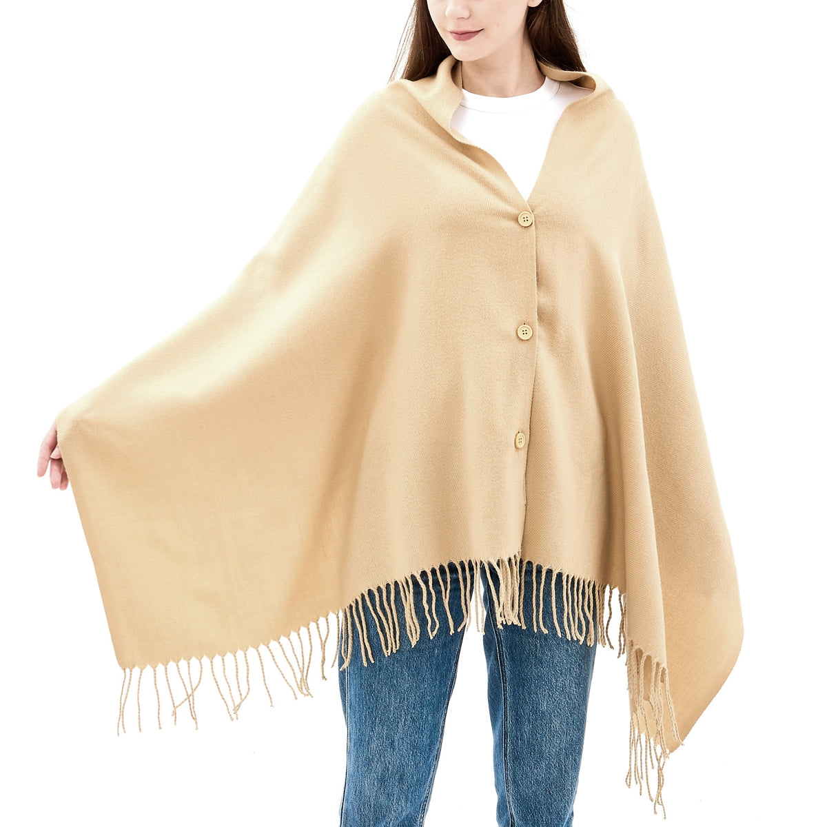 Alpine Swiss Womens Shawl Evening Wrap Pashmina Large Scarf Fringe Cape Poncho – Beige