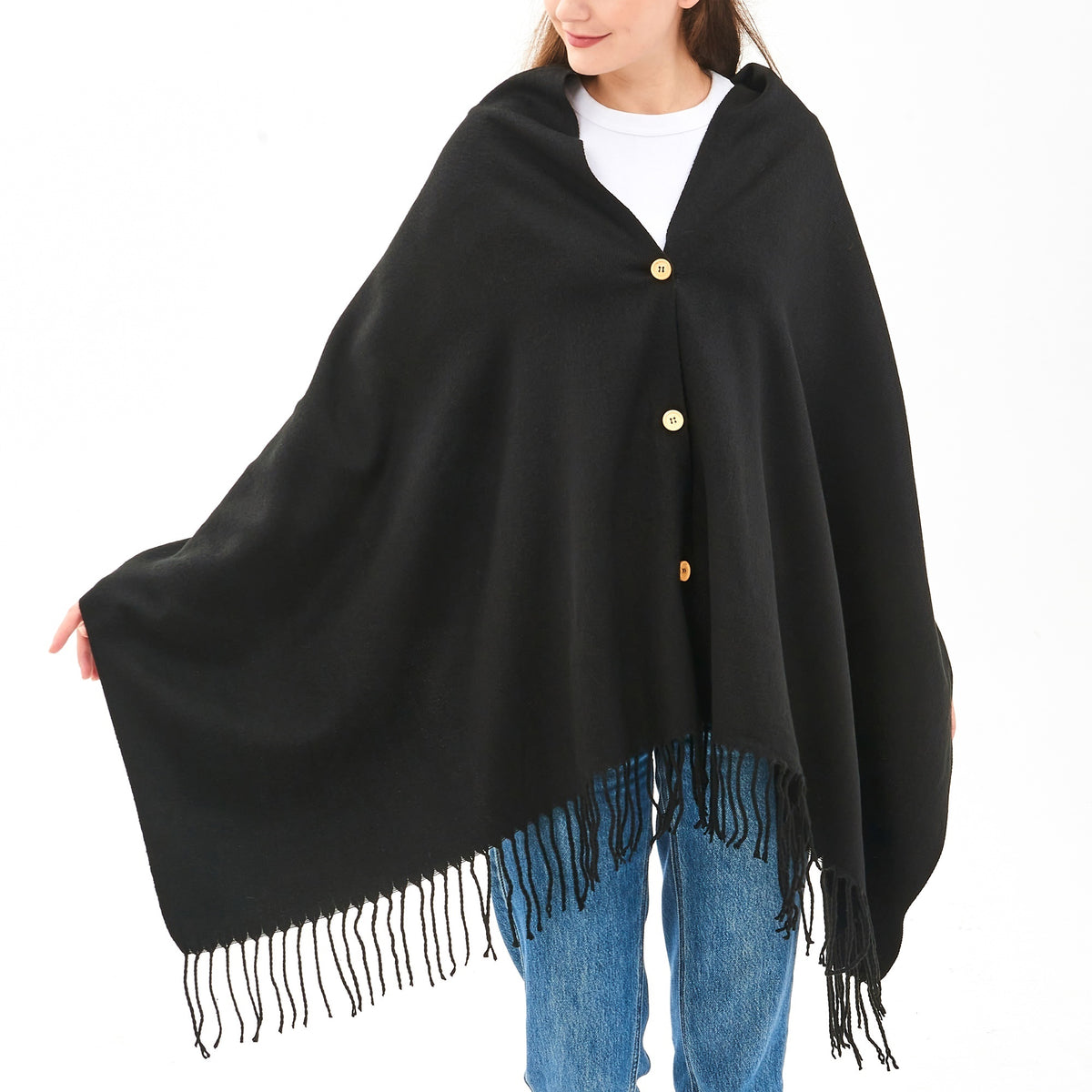 Alpine Swiss Womens Shawl Evening Wrap Pashmina Large Scarf Fringe Cape Poncho – Black