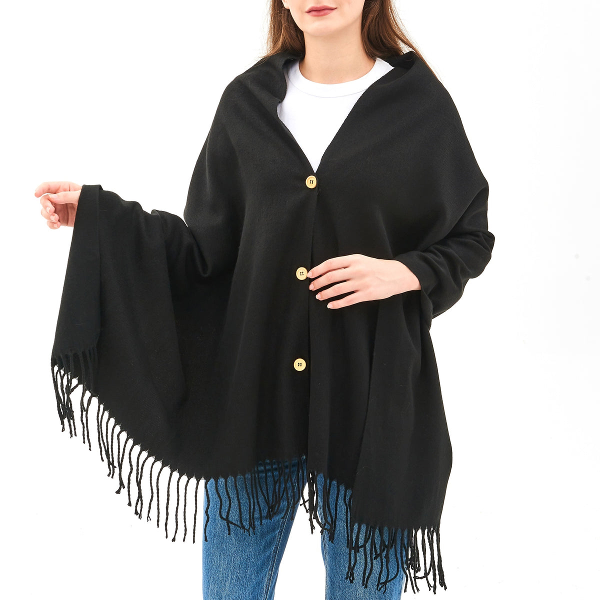 Alpine Swiss Womens Shawl Evening Wrap Pashmina Large Scarf Fringe Cape Poncho – Black