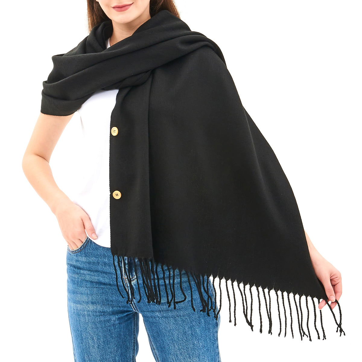 Alpine Swiss Womens Shawl Evening Wrap Pashmina Large Scarf Fringe Cape Poncho – Black