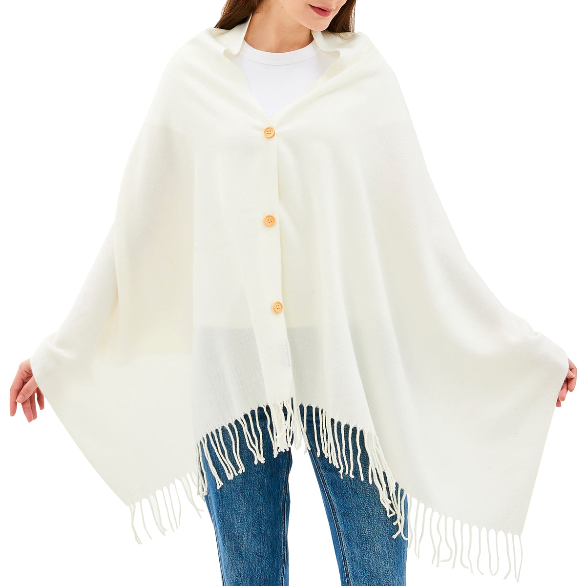 Alpine Swiss Womens Shawl Evening Wrap Pashmina Large Scarf Fringe Cape Poncho – Cream