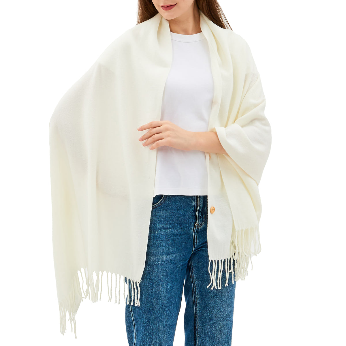 Alpine Swiss Womens Shawl Evening Wrap Pashmina Large Scarf Fringe Cape Poncho – Cream