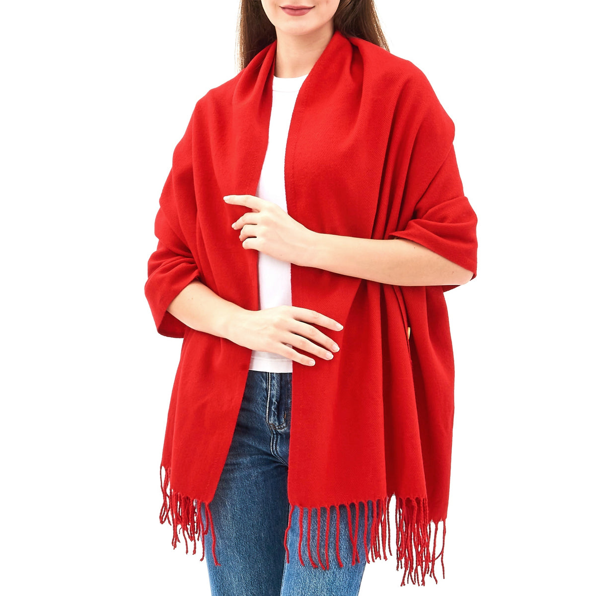 Alpine Swiss Womens Shawl Evening Wrap Pashmina Large Scarf Fringe Cape Poncho – Red