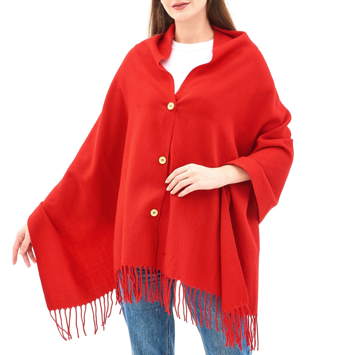 Alpine Swiss Womens Shawl Evening Wrap Pashmina Large Scarf Fringe Cape Poncho – Red